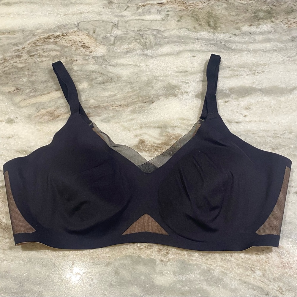 HONEYLOVE Crossover V-Neck Wireless Bra | Black Mesh | Size Large